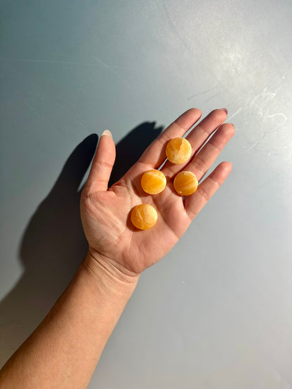 Orange Calcite Mini Round Flat Palm