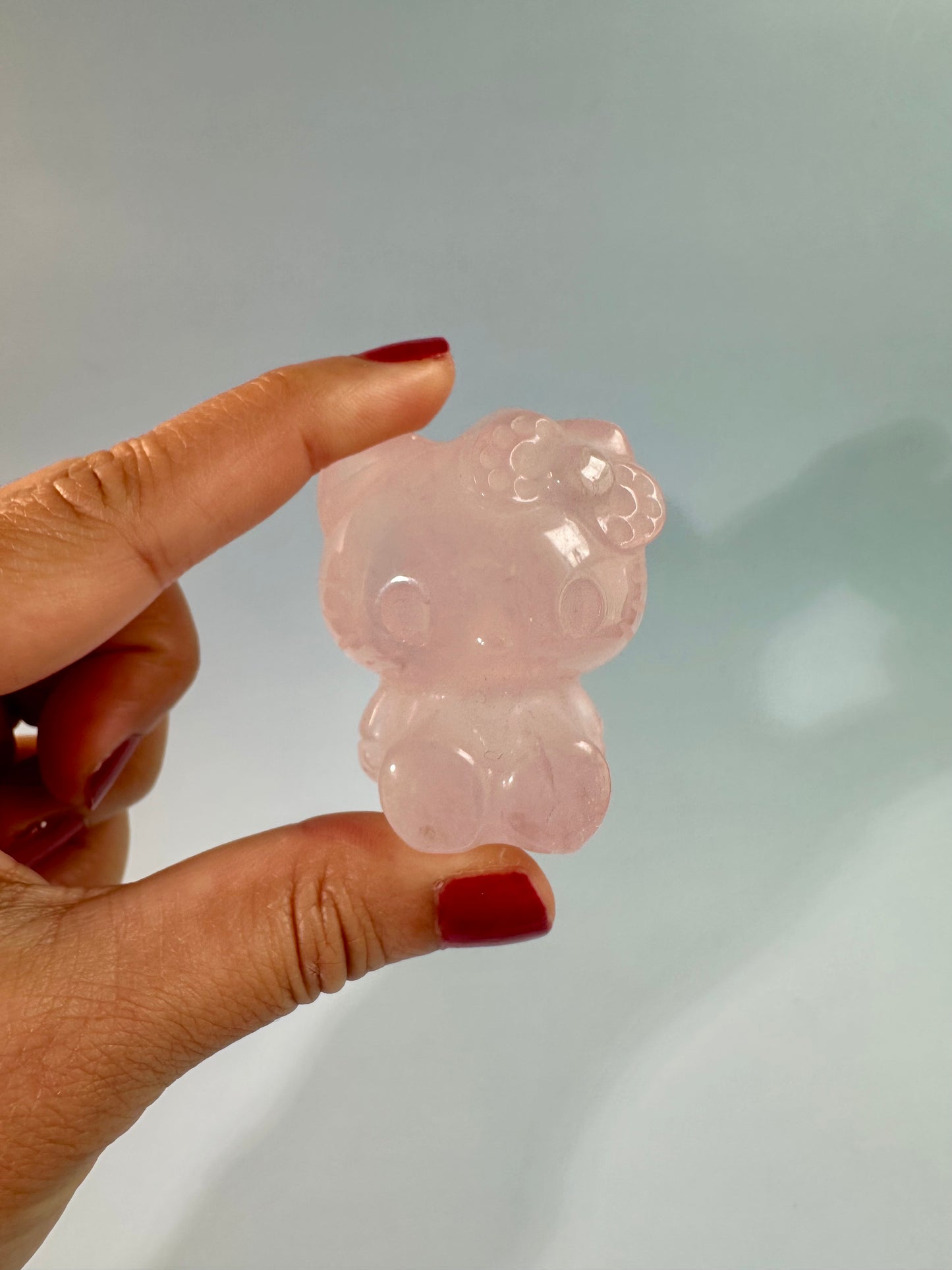 Rose Quartz Kawaii Hey Kitty Cat Quartz Carving