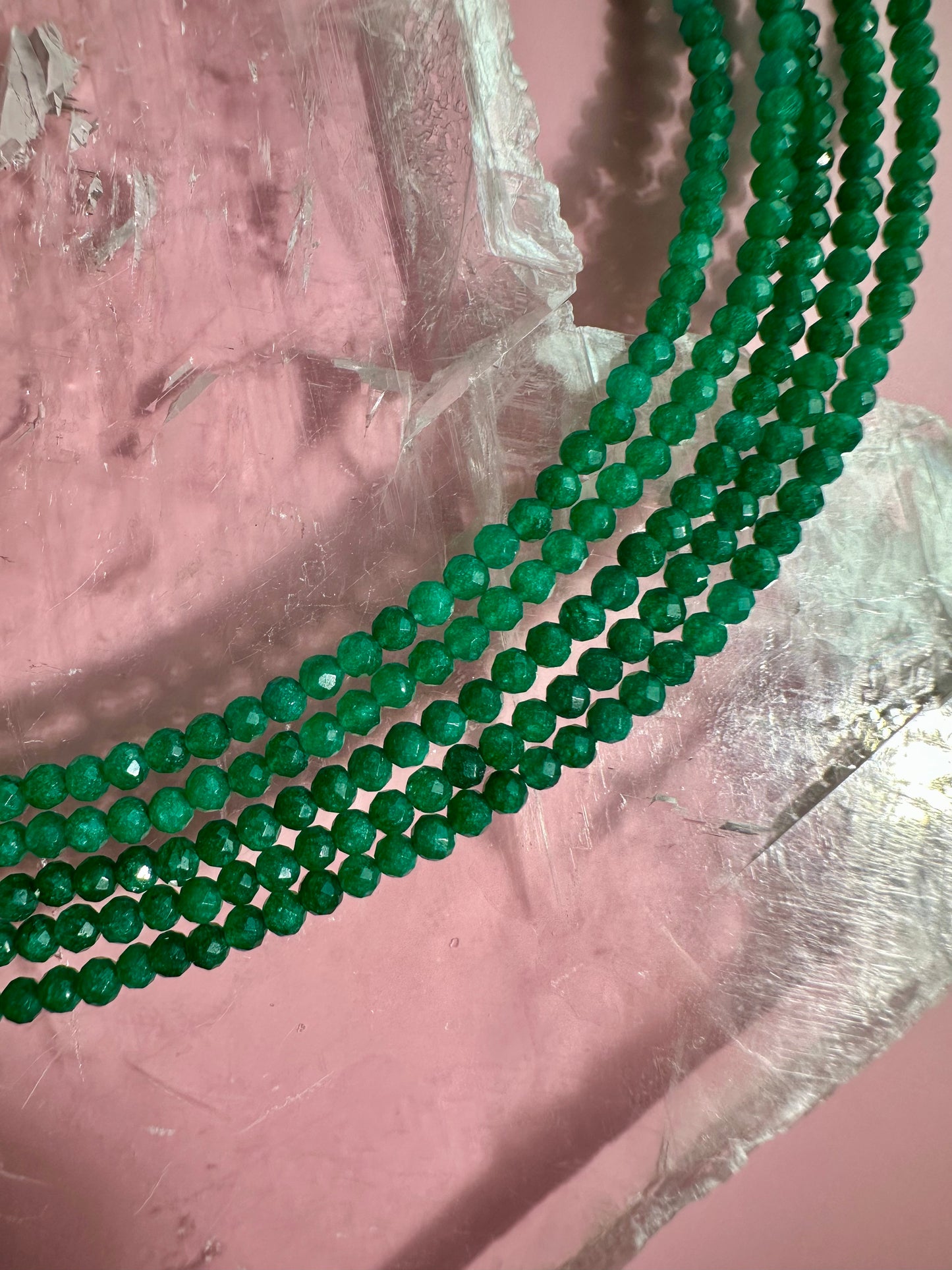 3mm Faceted Green Jade Necklace