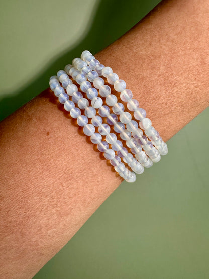 4mm Opalite with Silver Accent Bead Beaded Bracelet
