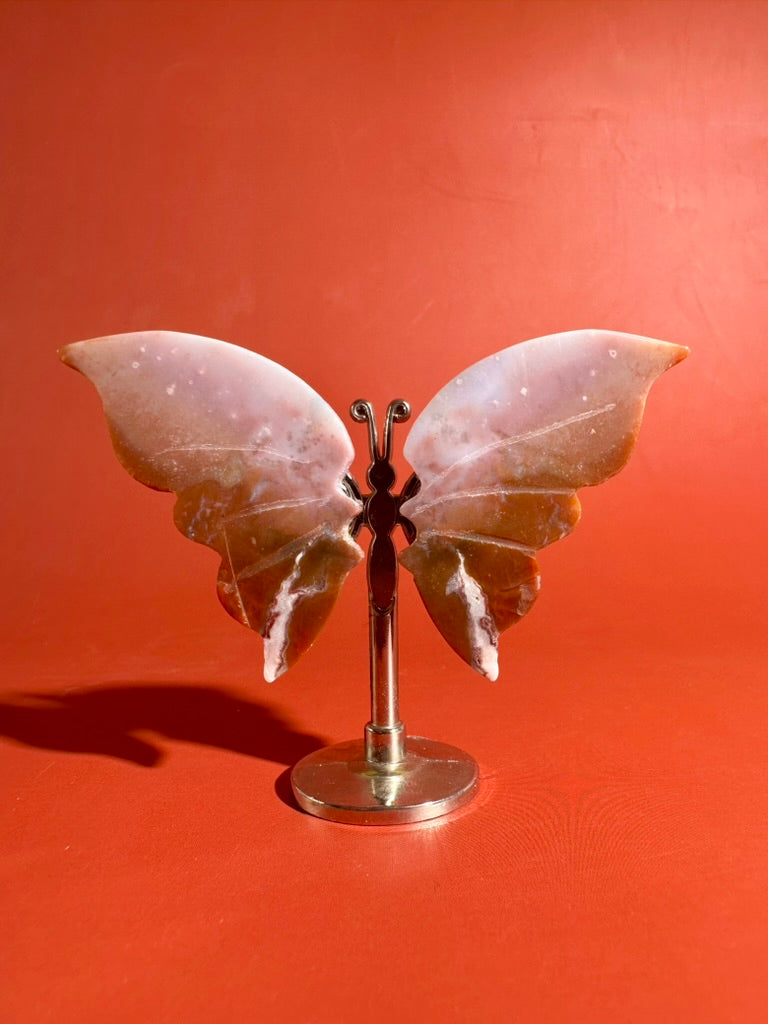 Sea Jasper Butterfly on Silver Stand | Joy, Tranquility & Emotional Renewal Crystal Décor