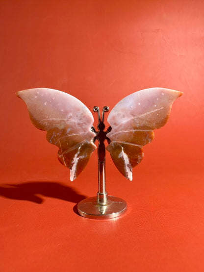 Sea Jasper Butterfly on Silver Stand | Joy, Tranquility & Emotional Renewal Crystal Décor