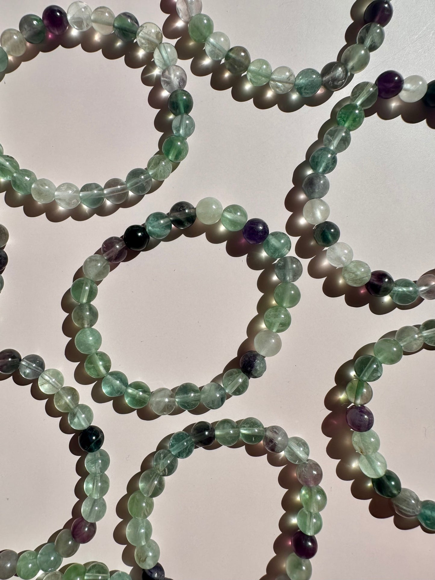 8mm Green & Purple Fluorite Beaded Bracelet