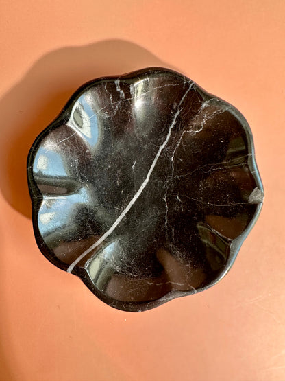 Perfectly Imperfect Small Black Marble Scalloped Dish Misfit