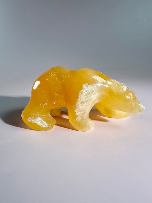 Orange Calcite Bear Carving