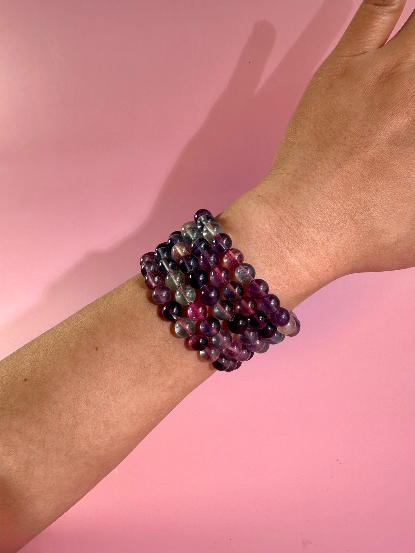 8mm Rainbow Fluorite Beaded Bracelet