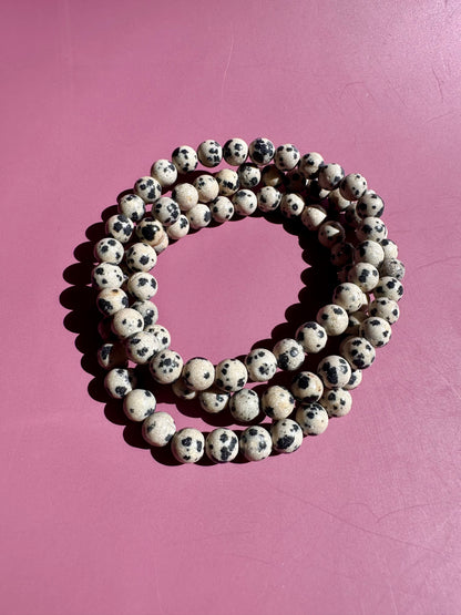 6mm Dalmatian Jasper Beaded Bracelet