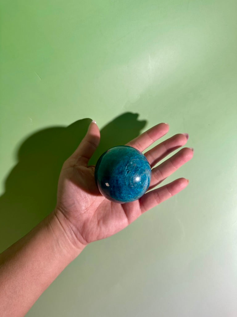 Blue Apatite Sphere – Option A | Clarity, Communication & Inspiration Crystal