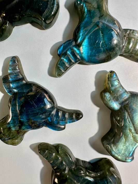 Flashy Labradorite Taurus Bull Head Carving
