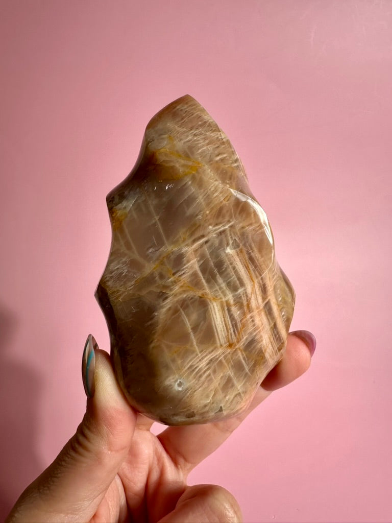 Peach Moonstone Flame – Option C | Collector Crystal, Self-Love & Gentle Transformation