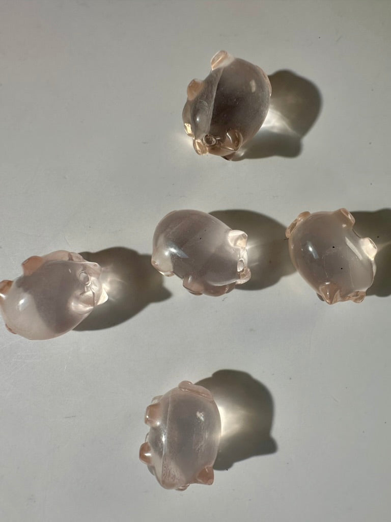 Mini Rose Quartz Pig | Cute Pink Crystal Carving