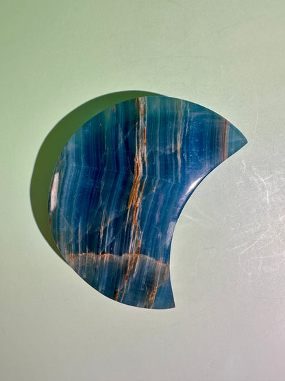 Blue Onyx Crescent Moon on Black Stand – Option A | Calm, Strength & Intuition Energy