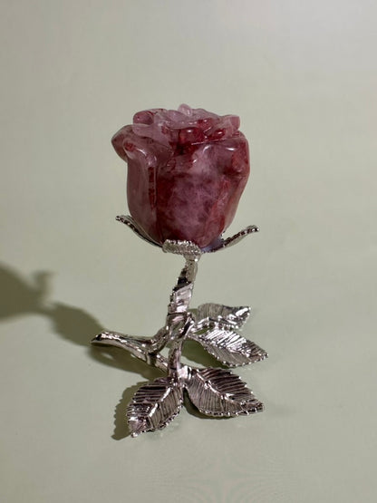 Intuitively Chosen Fire Quartz Rose on Silver Branch Stand | Hematoid Quartz Crystal Décor