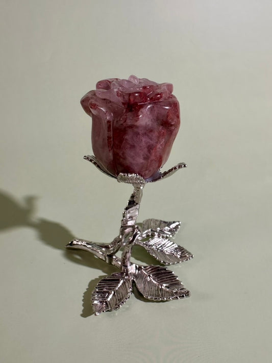 Intuitively Chosen Fire Quartz Rose on Silver Branch Stand | Hematoid Quartz Crystal Décor