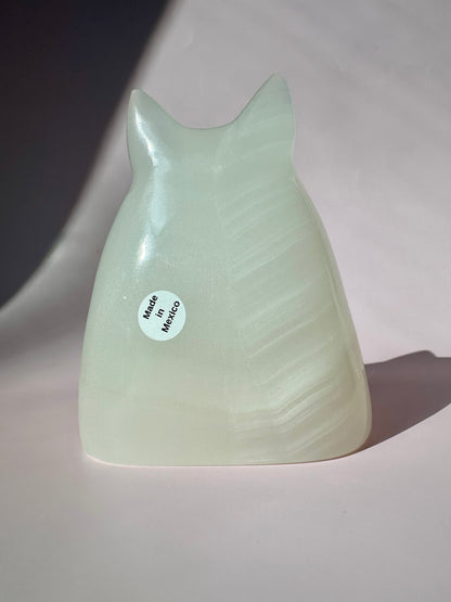Hand-Carved White Onyx Kitty Cat Ghost