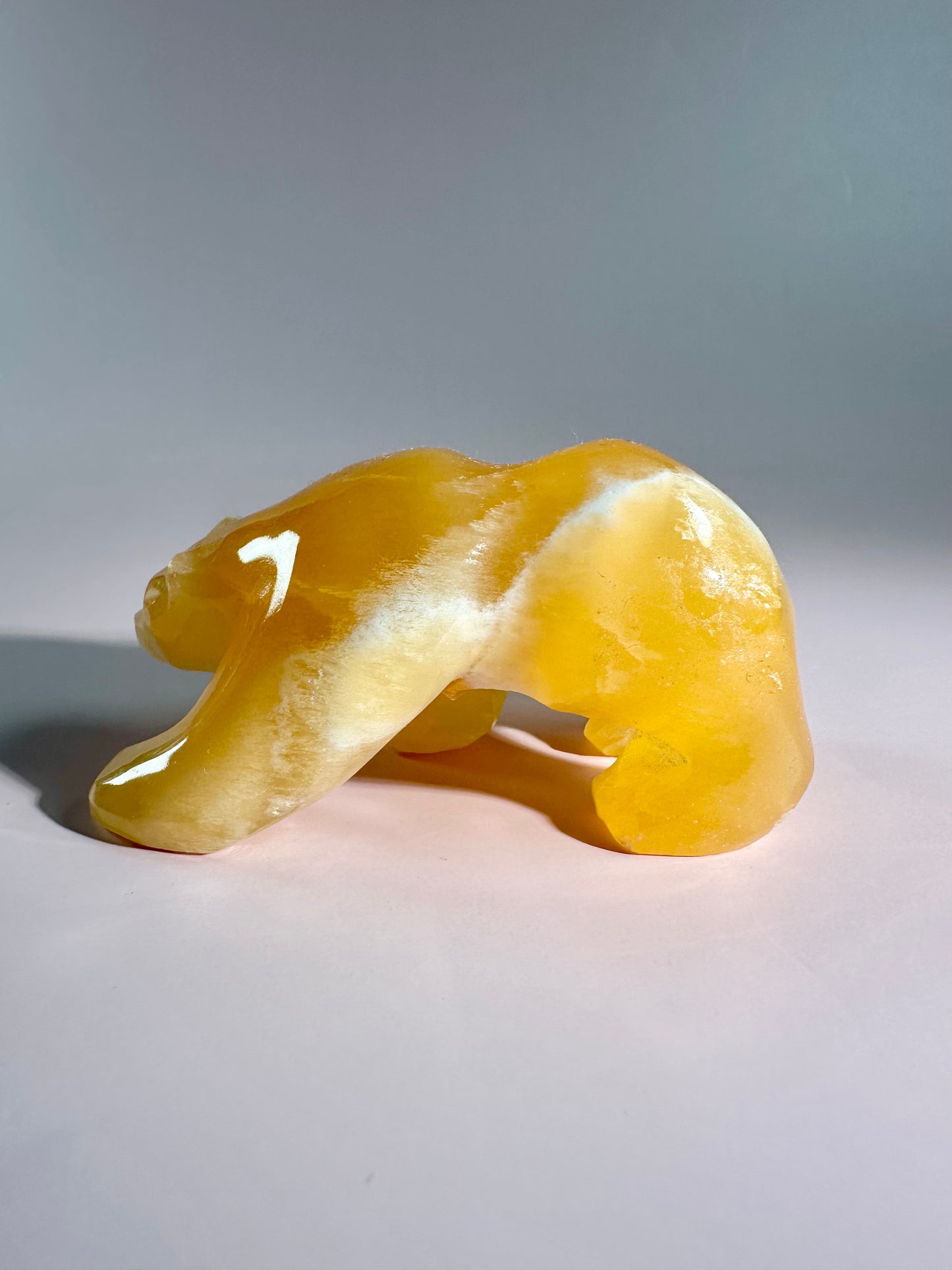 Orange Calcite Bear Carving