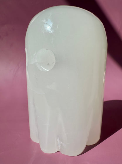 Hand-Carved Onyx Ghost Carving with Wooden Lamp Base – LED Color-Changing Light