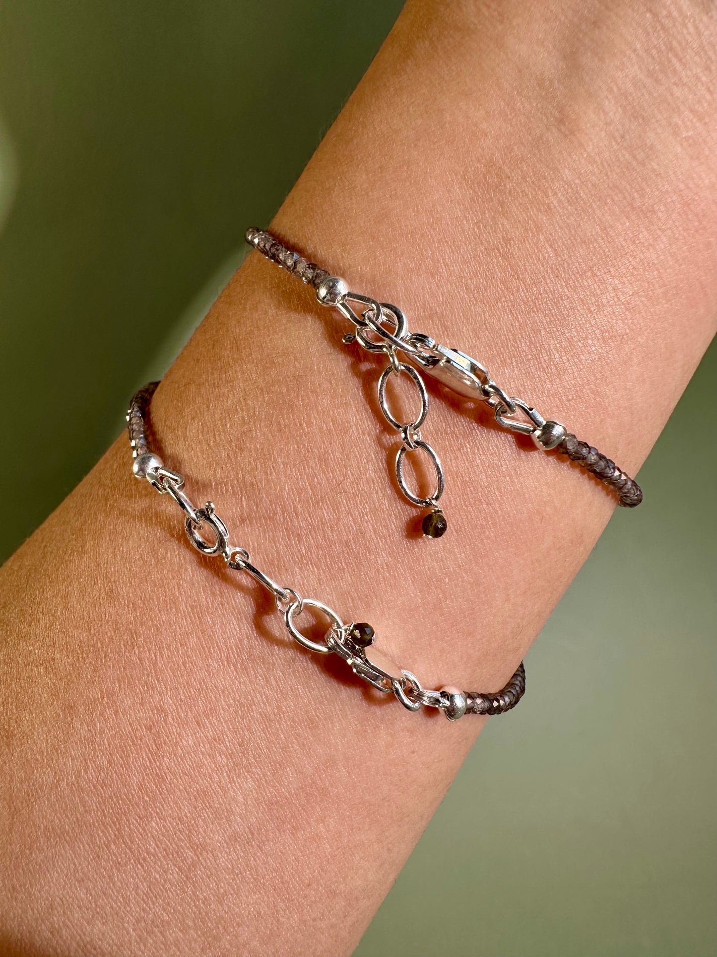 2mm Faceted Smokey Quartz Bracelet with 925 Silver Adjustable Extender