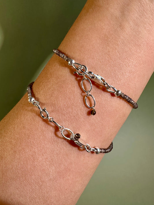 2mm Faceted Smokey Quartz Bracelet with 925 Silver Adjustable Extender