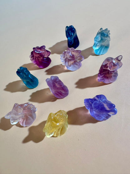Mini Rainbow Fluorite Unicorn Head | Crystal Carving