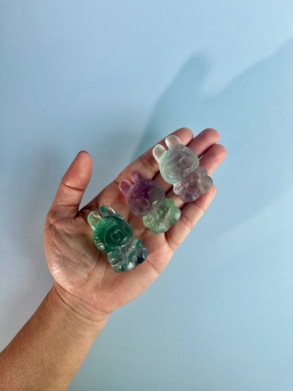 Rainbow Fluorite Sitting Lafufu Kawaii Forest Spirit Figurine Carving - A