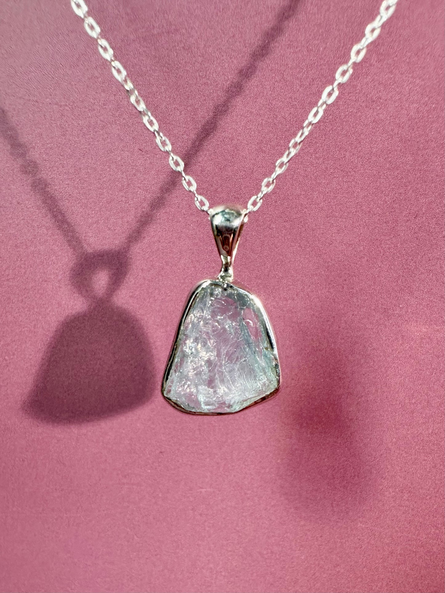 925 Sterling Silver Rough Aquamarine Bezel Pendant Necklace
