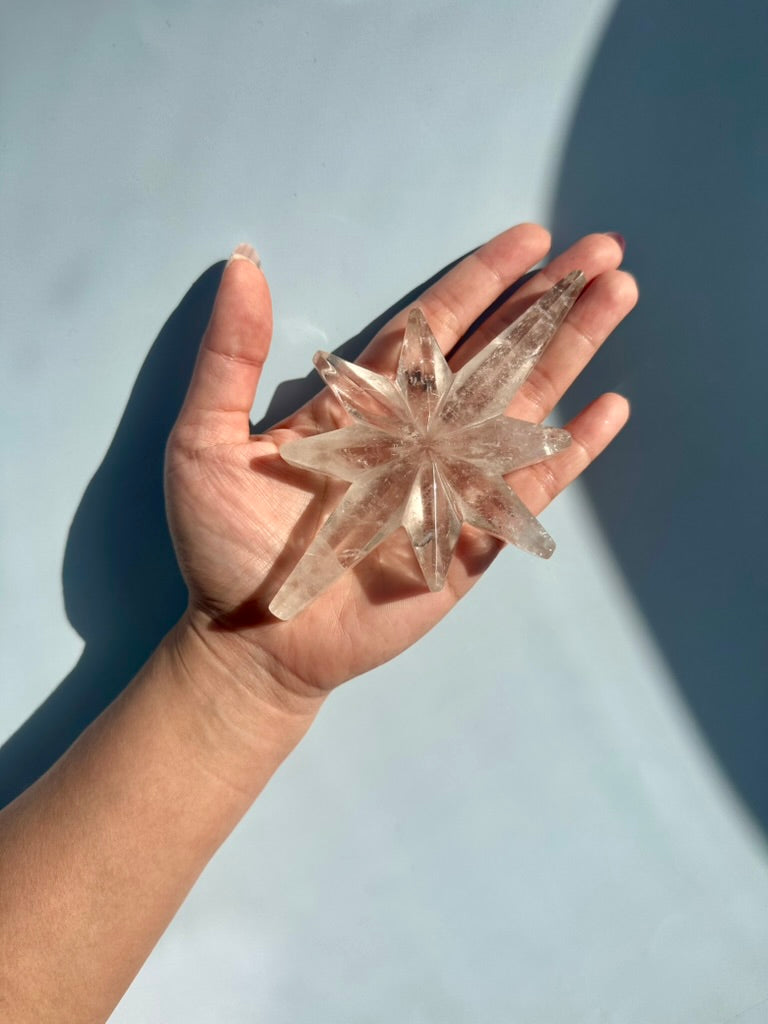 Clear Quartz Polaris Star on Gold Stand – Option B | Master Healer, Light & Collector Crystal