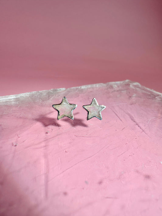 925 Sterling Silver Star Rainbow Moonstone Stud Earrings