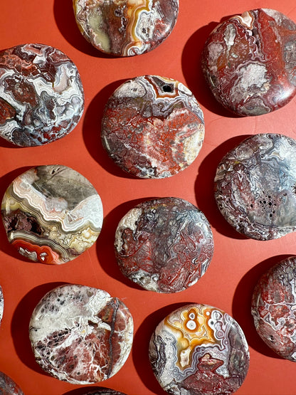 Red Crazy Lace Agate Round Flat Palm
