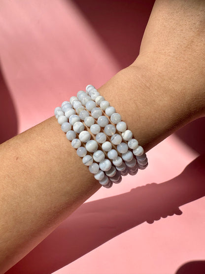 6mm Blue Lace Agate Beaded Bracelet