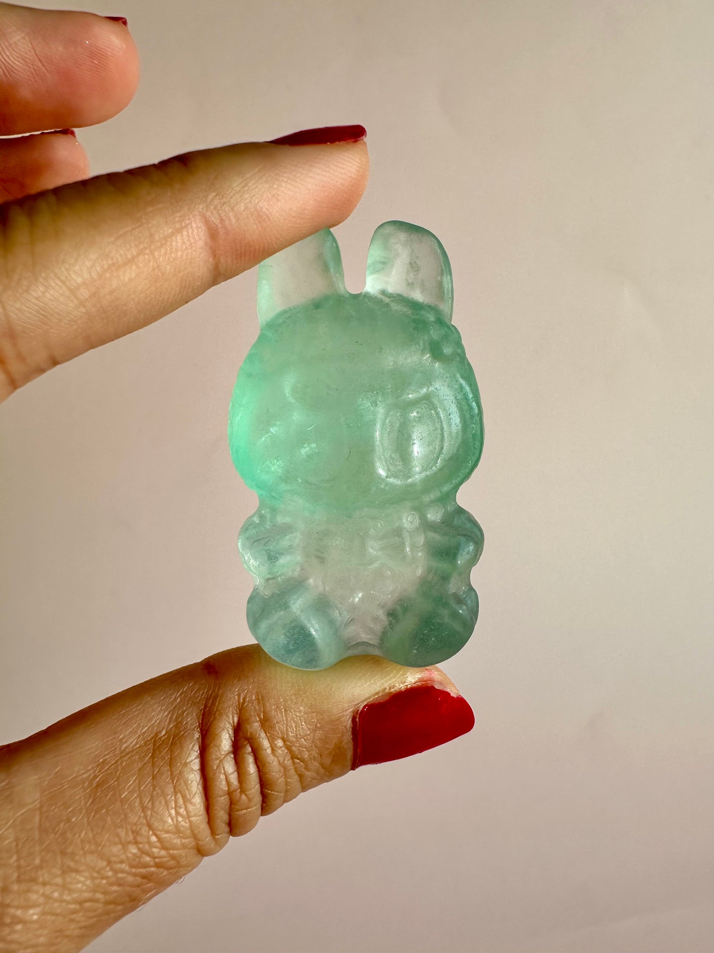 Light Green Fluorite Sitting Lafufu Kawaii Forest Spirit Figurine Carving