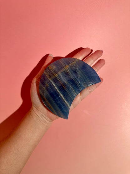 Blue Onyx Crescent Moon on Black Stand – Option C | Wisdom, Balance & Celestial Energy