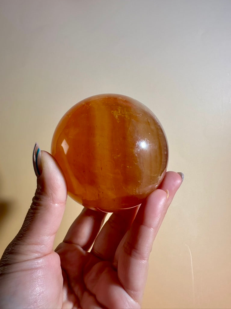 Honey Calcite Sphere – Option D | Success, Confidence & Solar Plexus Energy Crystal