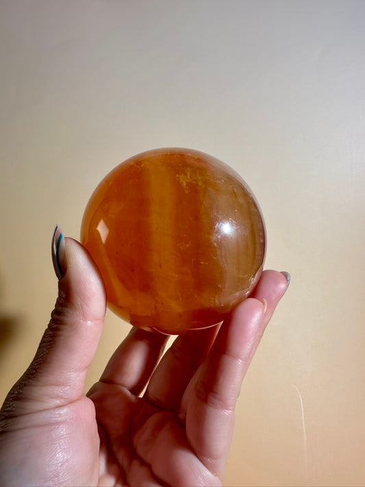 Honey Calcite Sphere – Option D | Success, Confidence & Solar Plexus Energy Crystal