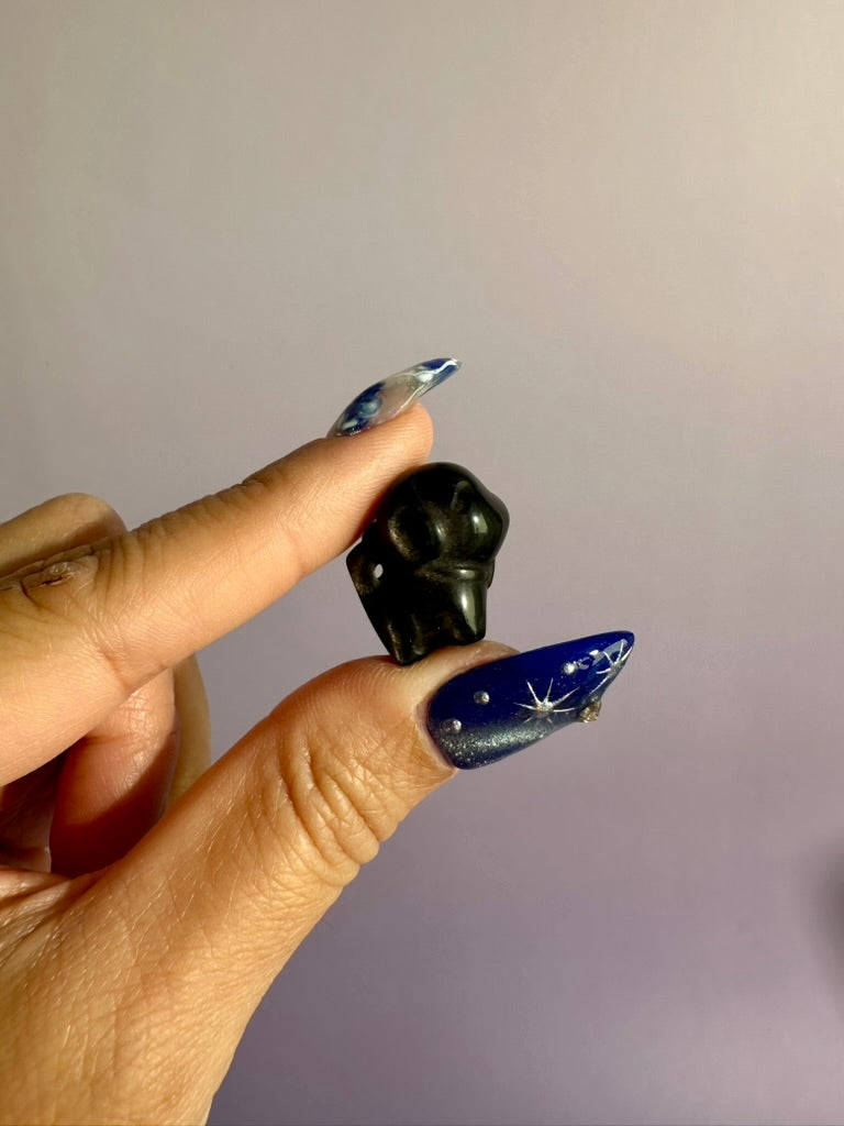 Mini Silver Sheen Obsidian Dog | Crystal Carving