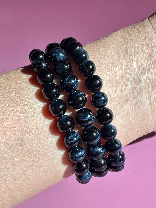 8mm Blue Tiger’s Eye Beaded Bracelet