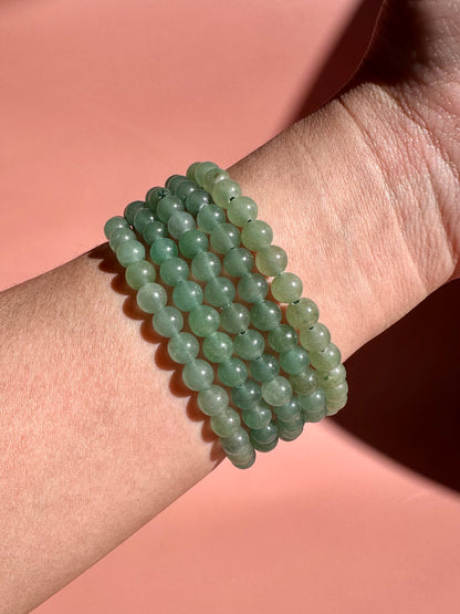6mm Green Jade Beaded Bracelet