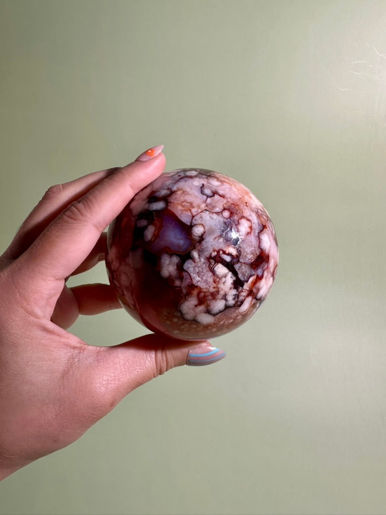 Carnelian Flower Agate Sphere Option D | Premium One-of-a-Kind Crystal