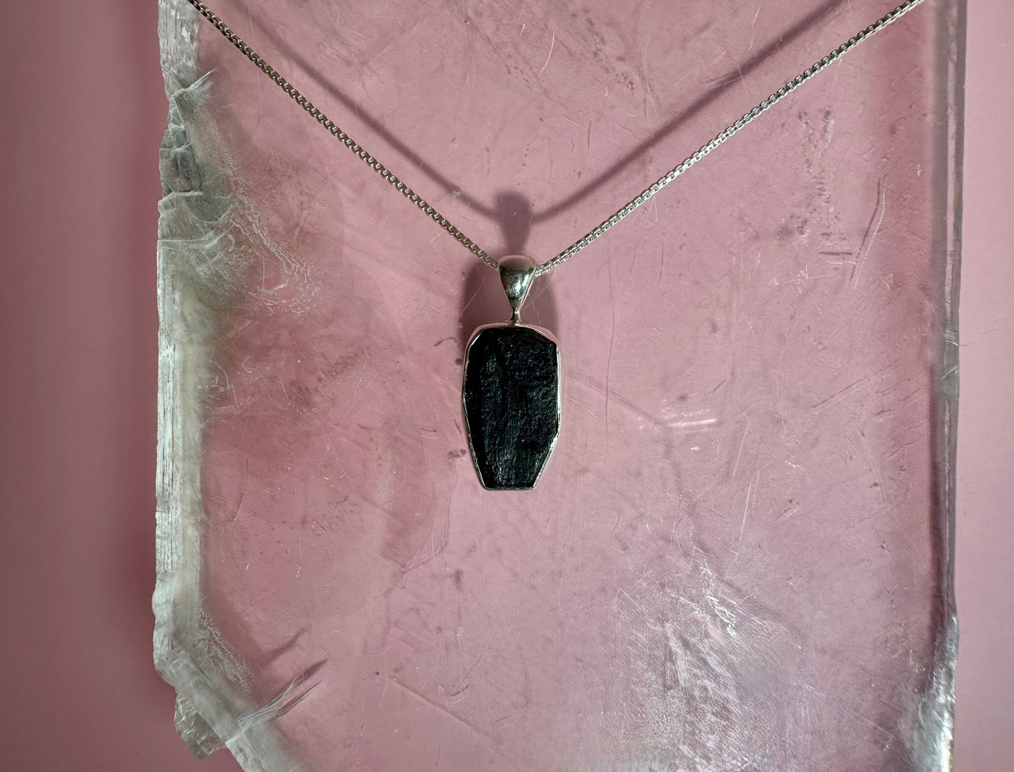 925 Sterling Silver Rough Black Tourmaline Bezel Necklace