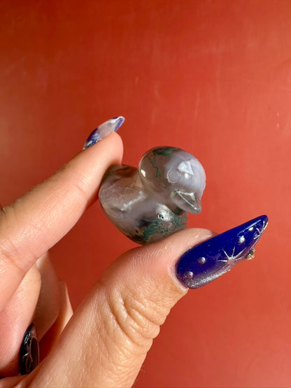 Moss Agate Duck | Cute Green Crystal Carving