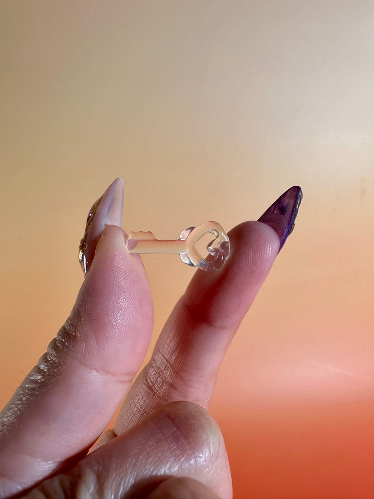 Mini Clear Quartz Heart Key | Crystal Carving
