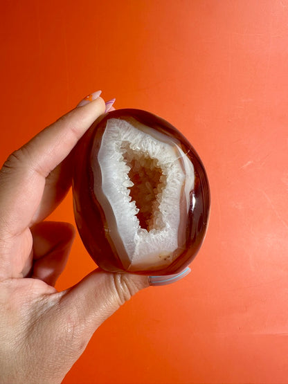 Carnelian Orca Agate Standing Freeform – Option C | Druzy Pocket, Abundance & Collector Crystal
