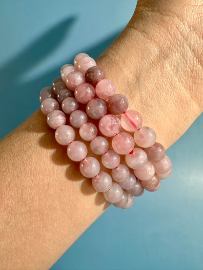 8mm Lavender Rose Quartz Beaded Bracelet | Purple Pink Crystal Jewelry