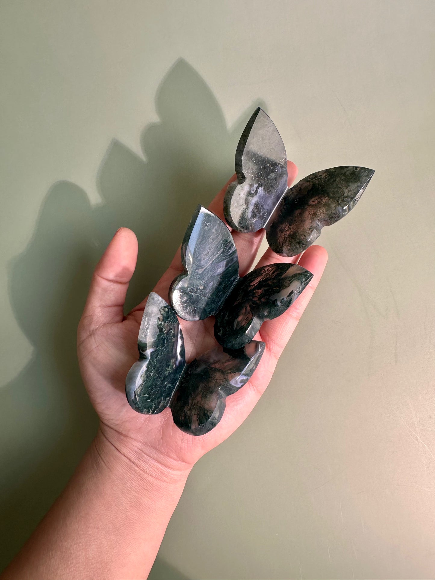 3D Moss Agate Butterfly Carving