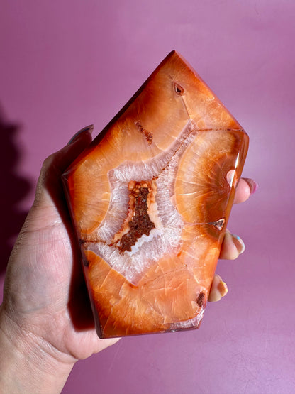 Carnelian Agate Geometric Freeform – Option L | Manifestation, Confidence & Vitality Energy