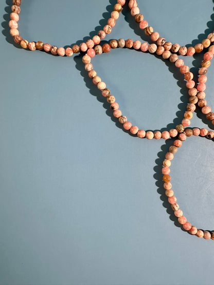 4mm Rhodochrosite Beaded Bracelet | Pink Gemstone Bracelet