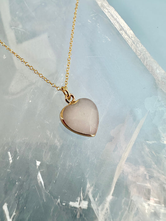 Brass Base with 18K Gold Tone Electroplated Finish White Jade Heart Necklace