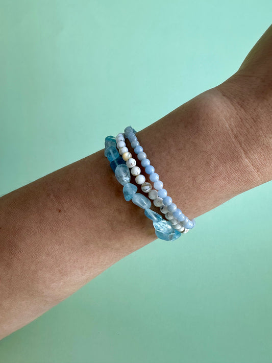 Bracelet Bundle Set: “Faith & Flow” - Aquamarine, Mother of Pearl, Angelite