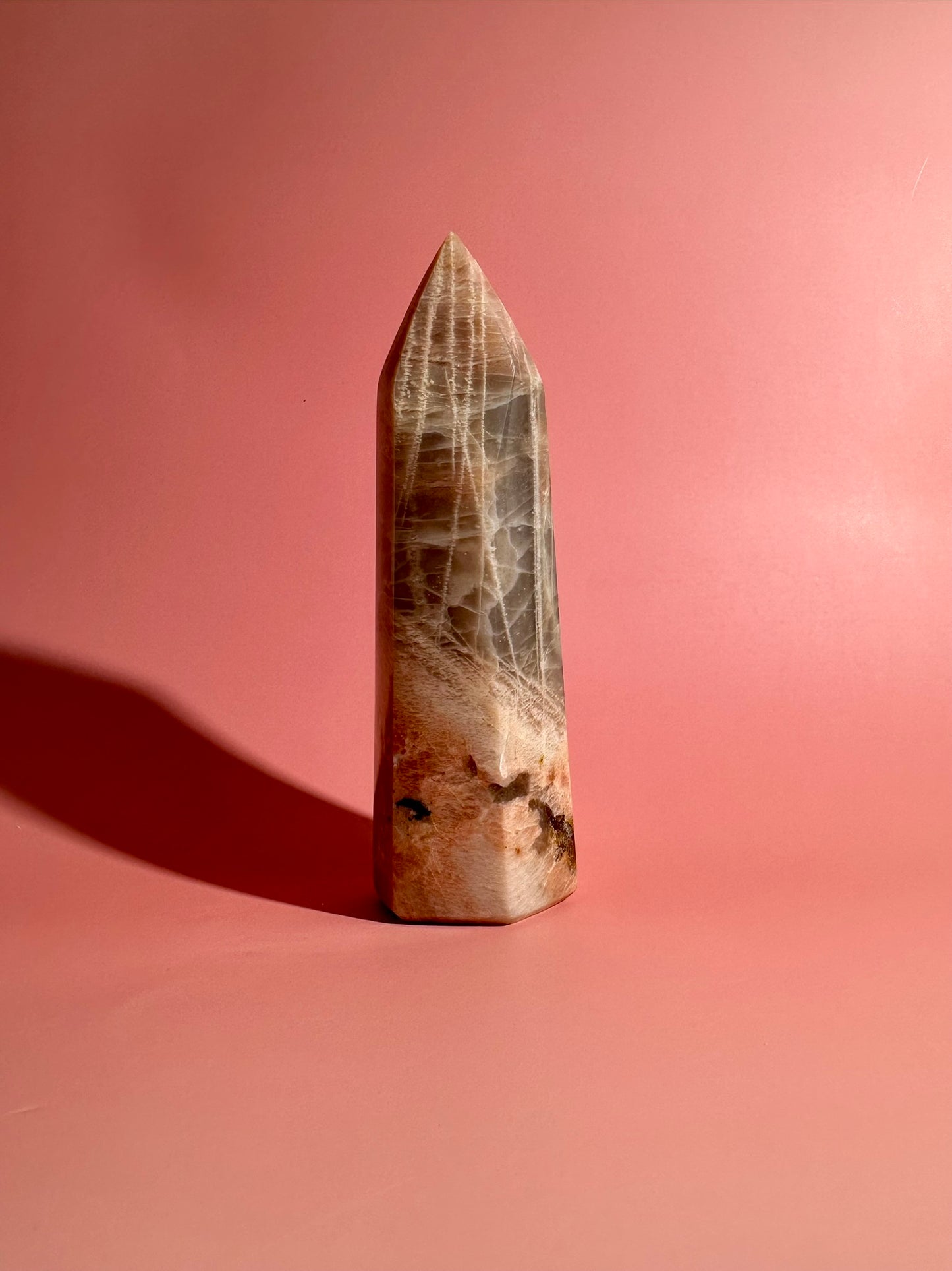Peach Moonstone Tower – Option D | Intuition, Emotional Balance & Lunar Energy Crystal