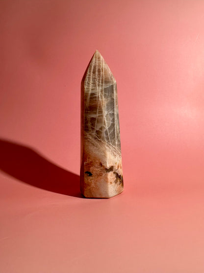Peach Moonstone Tower – Option D | Intuition, Emotional Balance & Lunar Energy Crystal